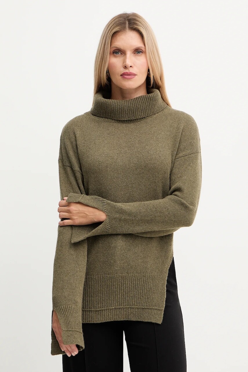 Sveter s prímesou vlny Simona Corsellini zelená farba, ľahké, s rolákom, A25CPMGP08S1