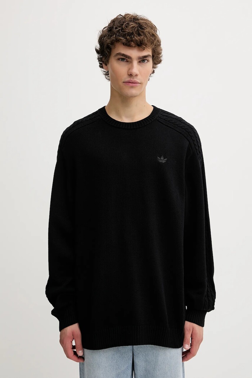 Bavlnený sveter adidas Originals P Ess Knit Crew čierna farba, ľahké, JY2648