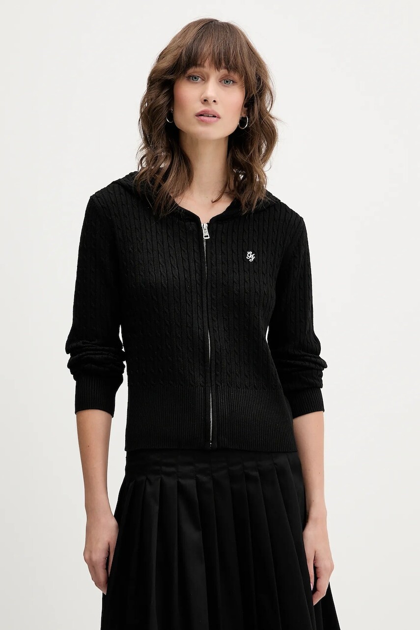 Kardigán s prímesou hodvábu Guess Jeans čierna farba, ľahké, W5BR04 Z3HO2