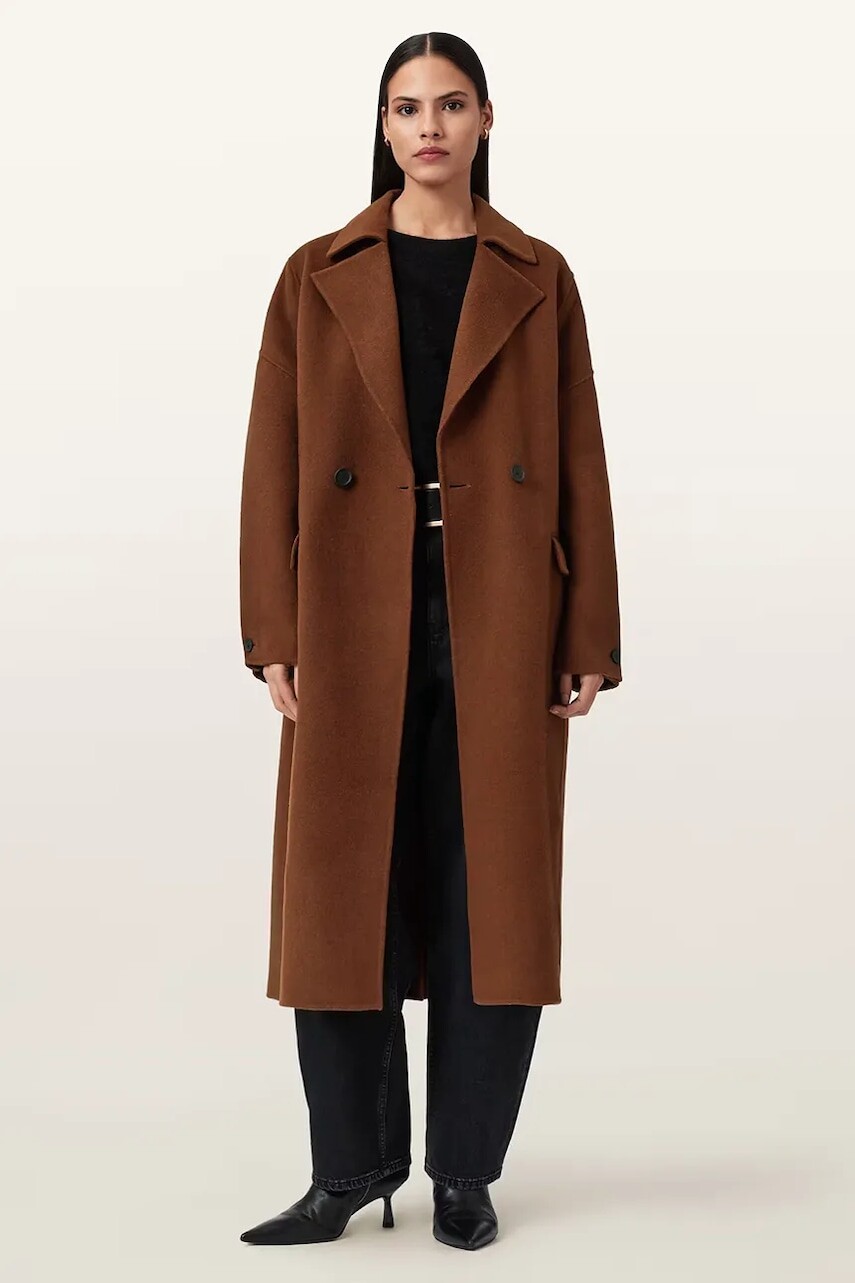 Kabát s prímesou vlny AllSaints SELLMA bordová farba, W019OD