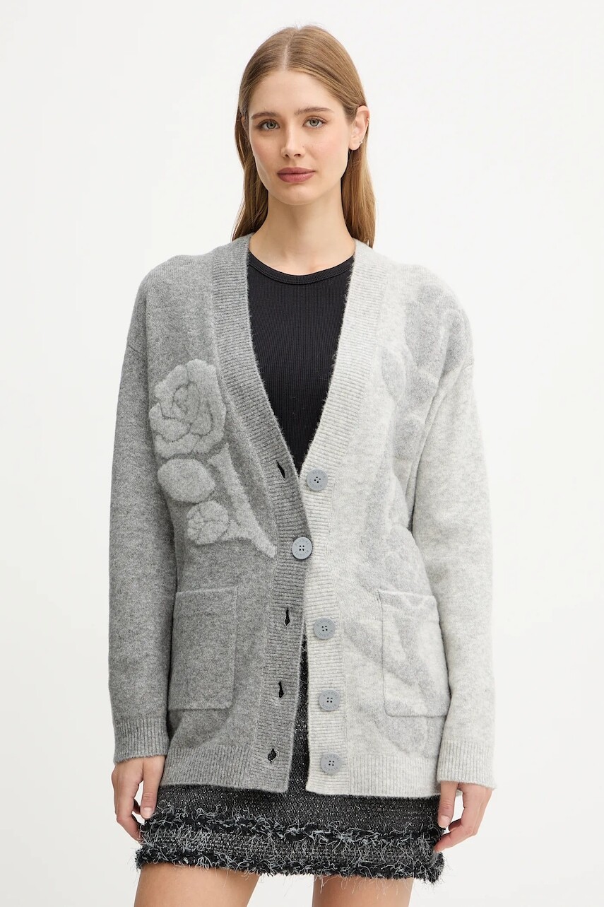Kardigán s prímesou vlny Blugirl Blumarine šedá farba, teplé, RF5156.MA870