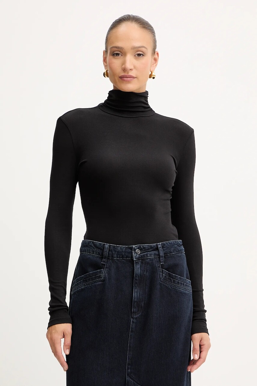 Tričko s dlhým rukávom BOSS Orange čierna farba, s rolákom, 50548098