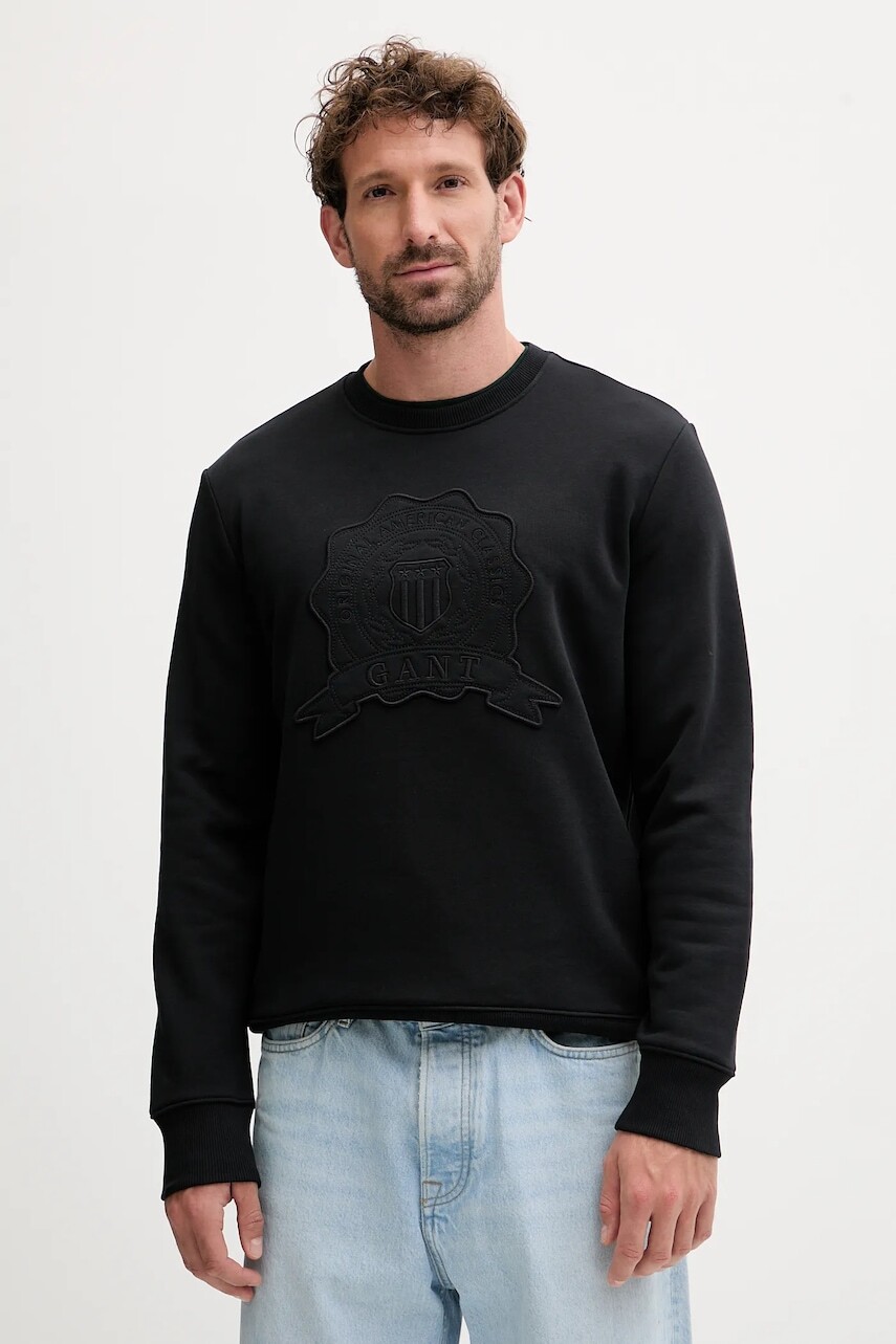 Mikina Gant čierna farba, s nášivkou, 2067075