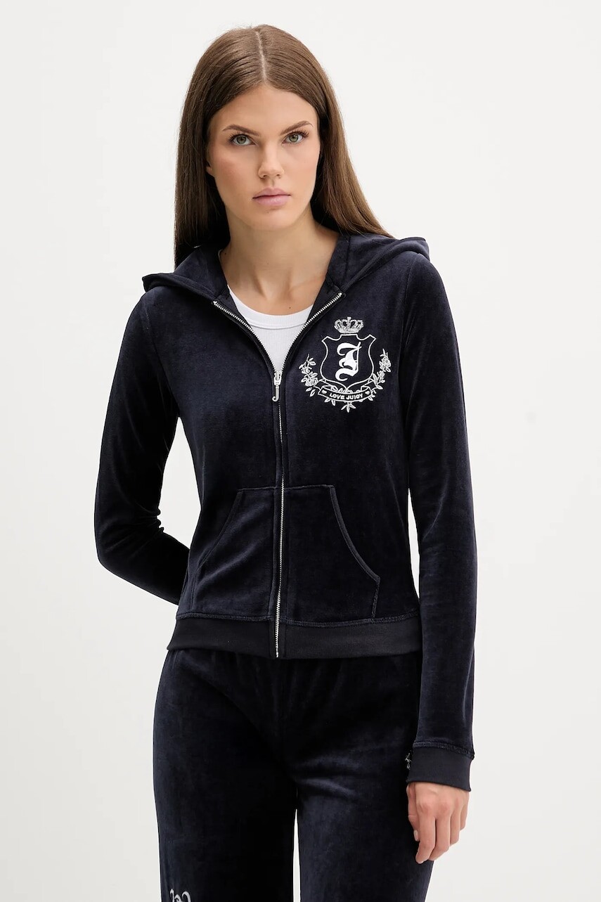 Mikina Juicy Couture tmavomodrá farba, s kapucňou, s nášivkou, JCGAS225009