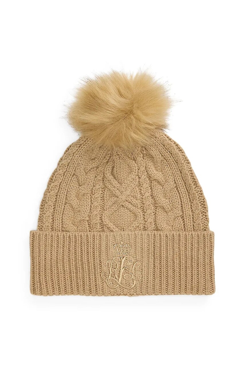 Čiapka s prímesou vlny Lauren Ralph Lauren béžová farba, 454P04466