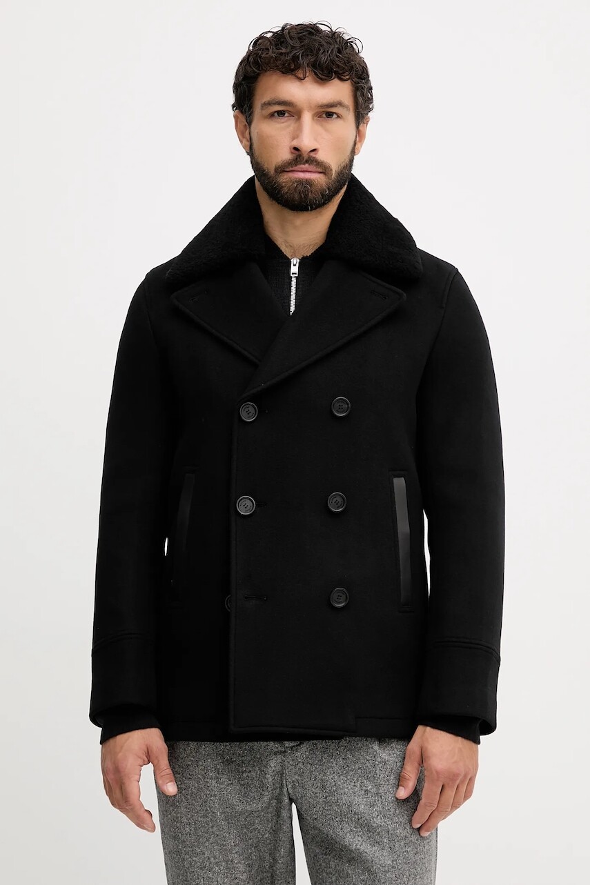 Vlnený kabát MACKAGE čierna farba, COLE
