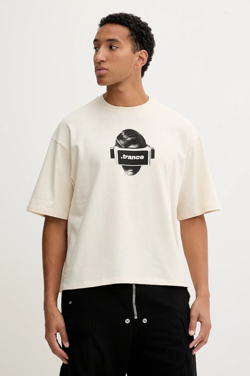 Bavlnené tričko Kaotiko béžová farba, s potlačou, AR036-01S-G002