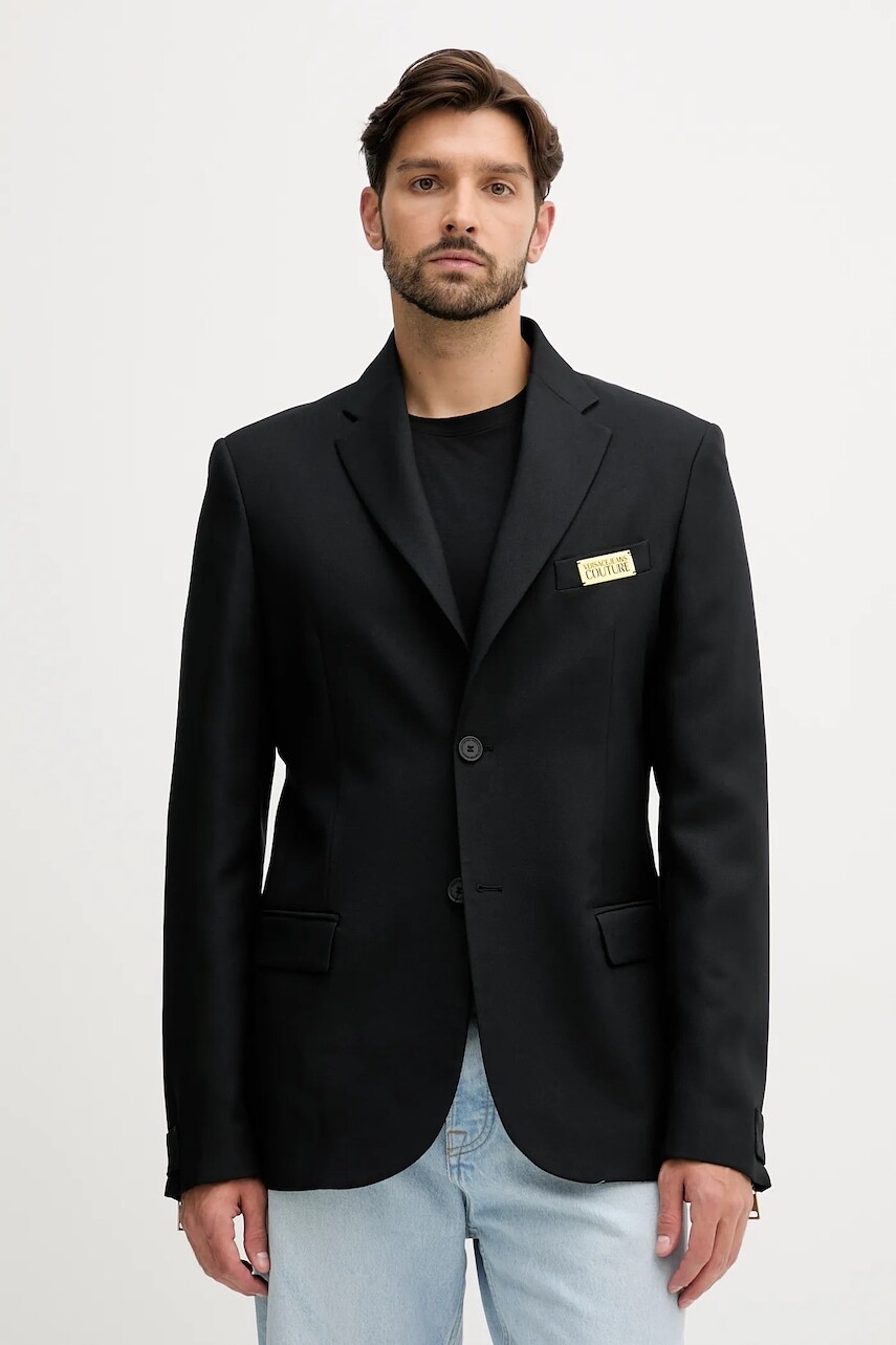 Bunda s prímesou vlny Versace Jeans Couture čierna farba, 79GAQ706 N0136