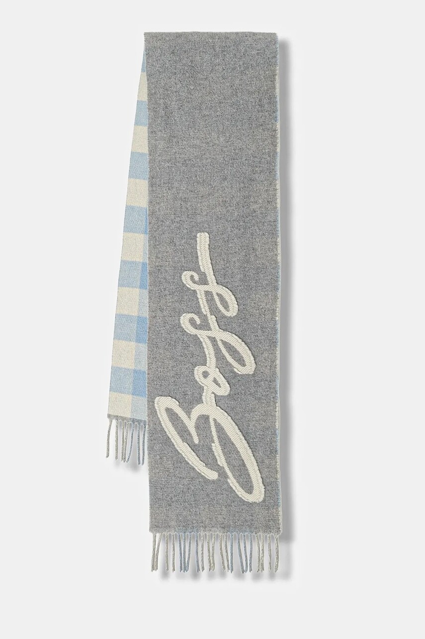 Šál s prímesou vlny BOSS šedá farba, jednofarebný, 50558654