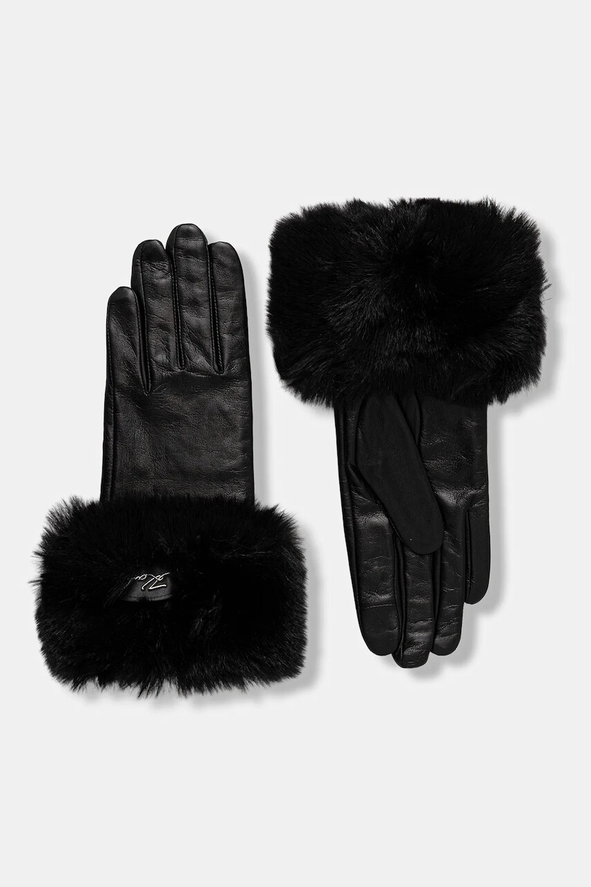 Kožené rukavice Karl Lagerfeld K/SIGNATURE čierna farba, A4W33016