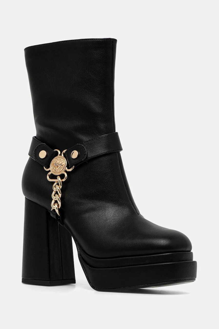 Členkové topánky Buffalo May Biker Btn čierna farba, na podpätku, 1220075-BLK