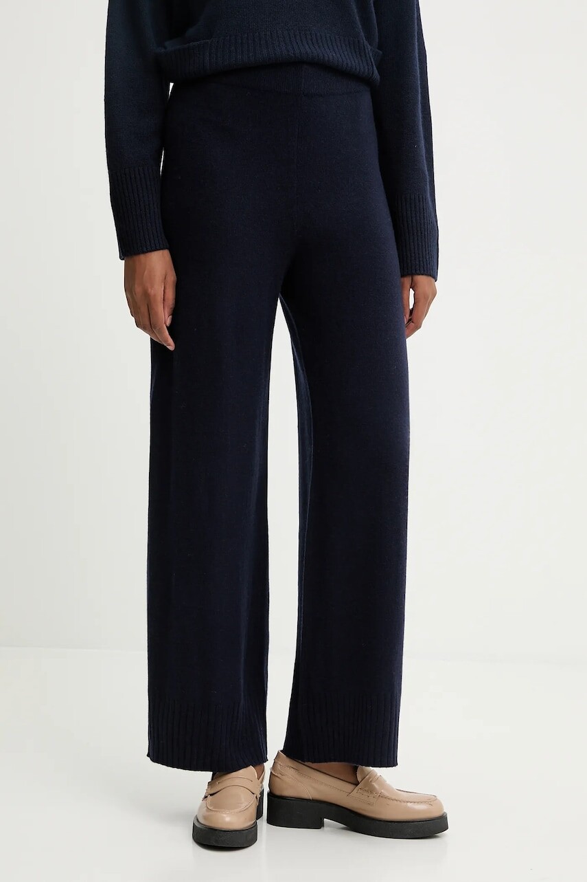 Nohavice s prímesou vlny United Colors of Benetton tmavomodrá farba, široké, vysoký pás, 102HDF00Z