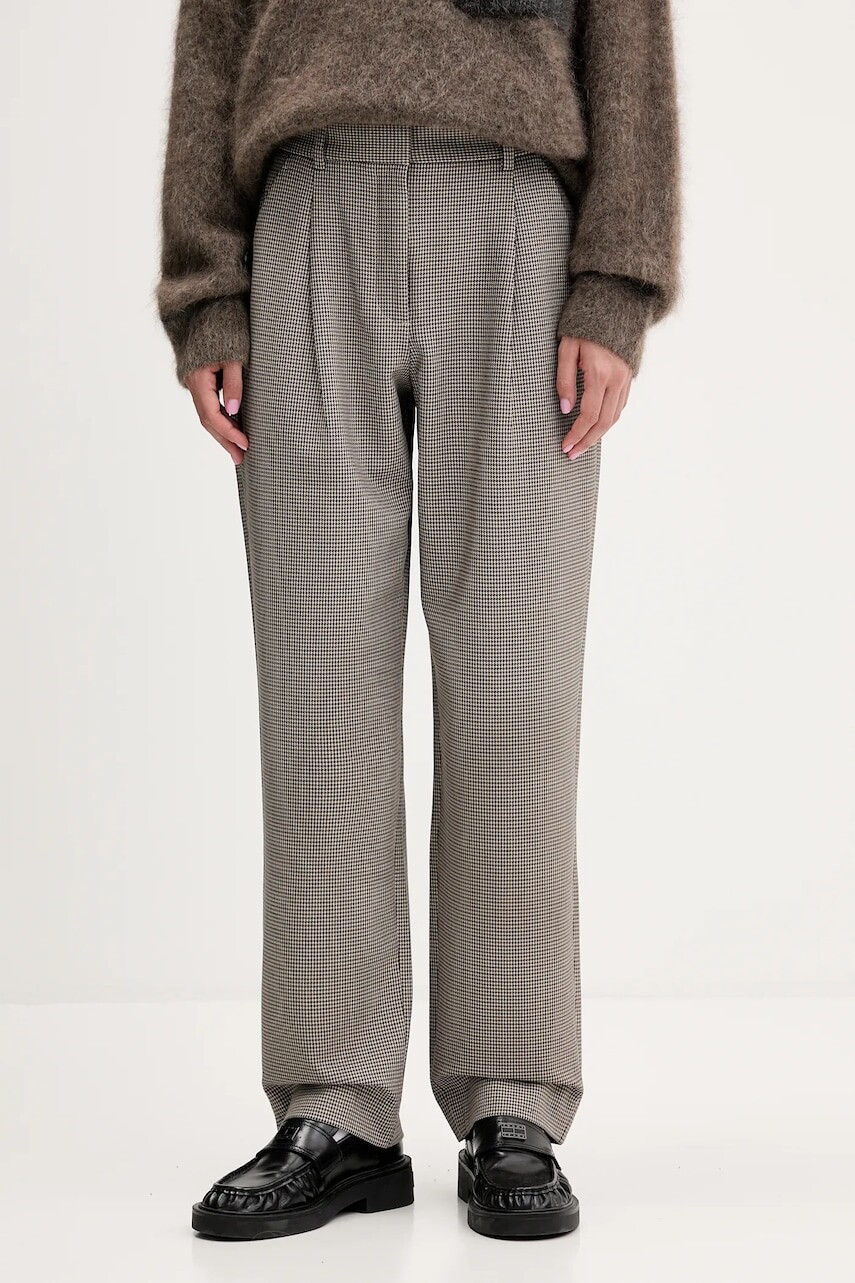 Nohavice Abercrombie & Fitch hnedá farba, rovný strih, vysoký pás, KI156-5414-407