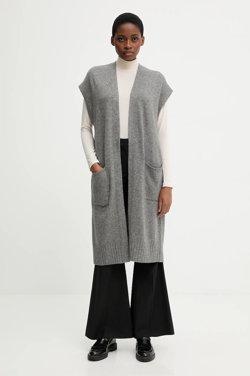Kardigan s prímesou vlny United Colors of Benetton šedá farba, 122HD6051