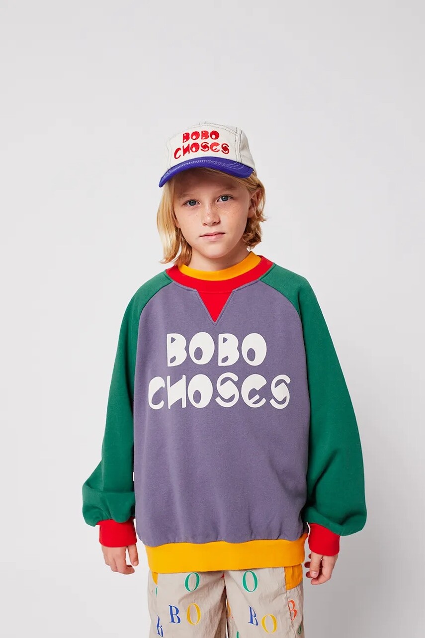 Detská bavlnená mikina Bobo Choses šedá farba, vzorovaná, 225AC137