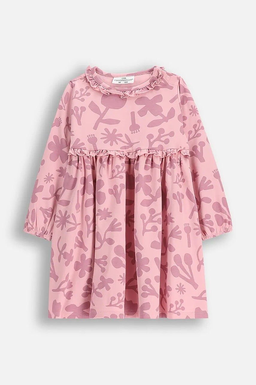 Detské bavlnené šaty Coccodrillo ružová farba, mini, áčkový strih, TEDDY BEAR GIRL NEWBORN