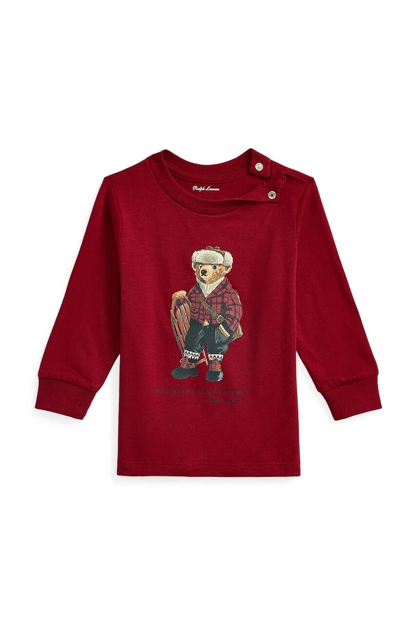 Detské bavlnené tričko s dlhým rukávom Polo Ralph Lauren červená farba, s potlačou, 320981265001
