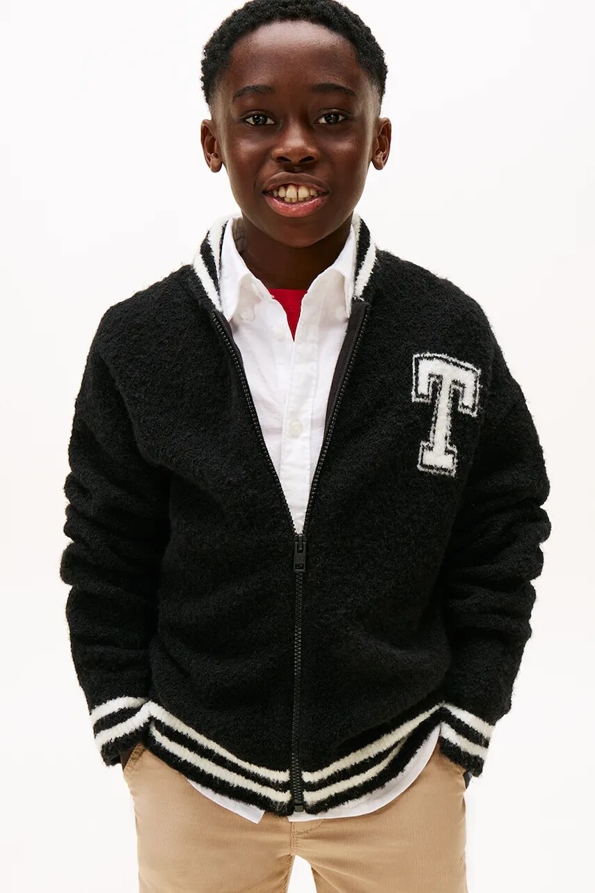 Detská mikina z vlnenej zmesi Tommy Hilfiger čierna farba, jednofarebná, KB0KB09975