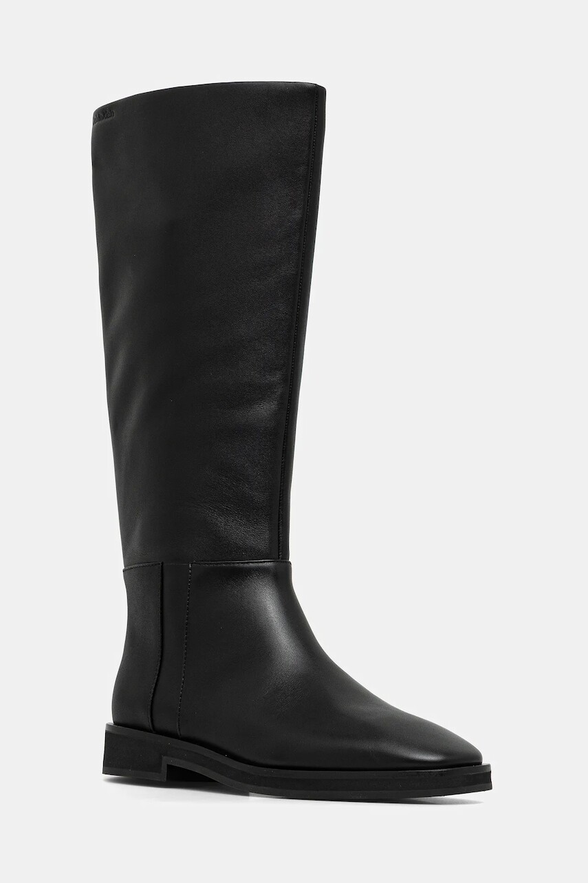Kožené čižmy Calvin Klein FORMAL UTK BOOT LTH čierna farba, na plochom podpätku, HW0HW02599