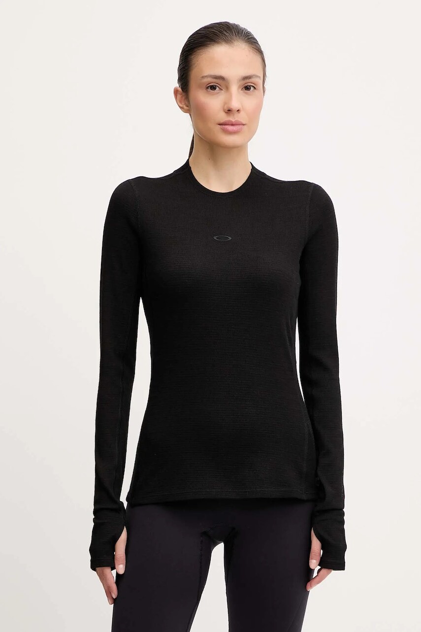 Funkčné tričko s dlhým rukávom s prímesou vlny Oakley SPRUCE čierna farba, FOA500831