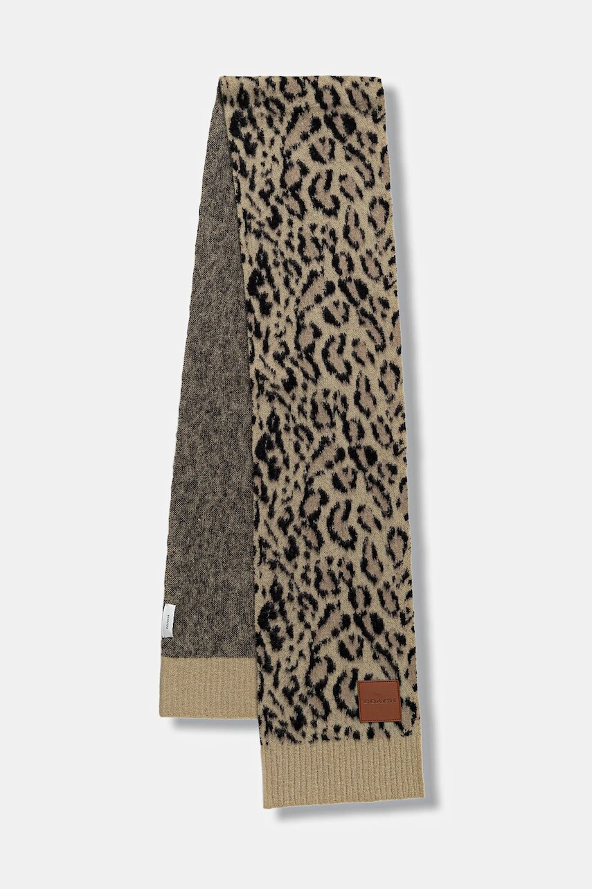 Šál s prímesou vlny Coach hnedá farba, vzorovaný, 29CCM91