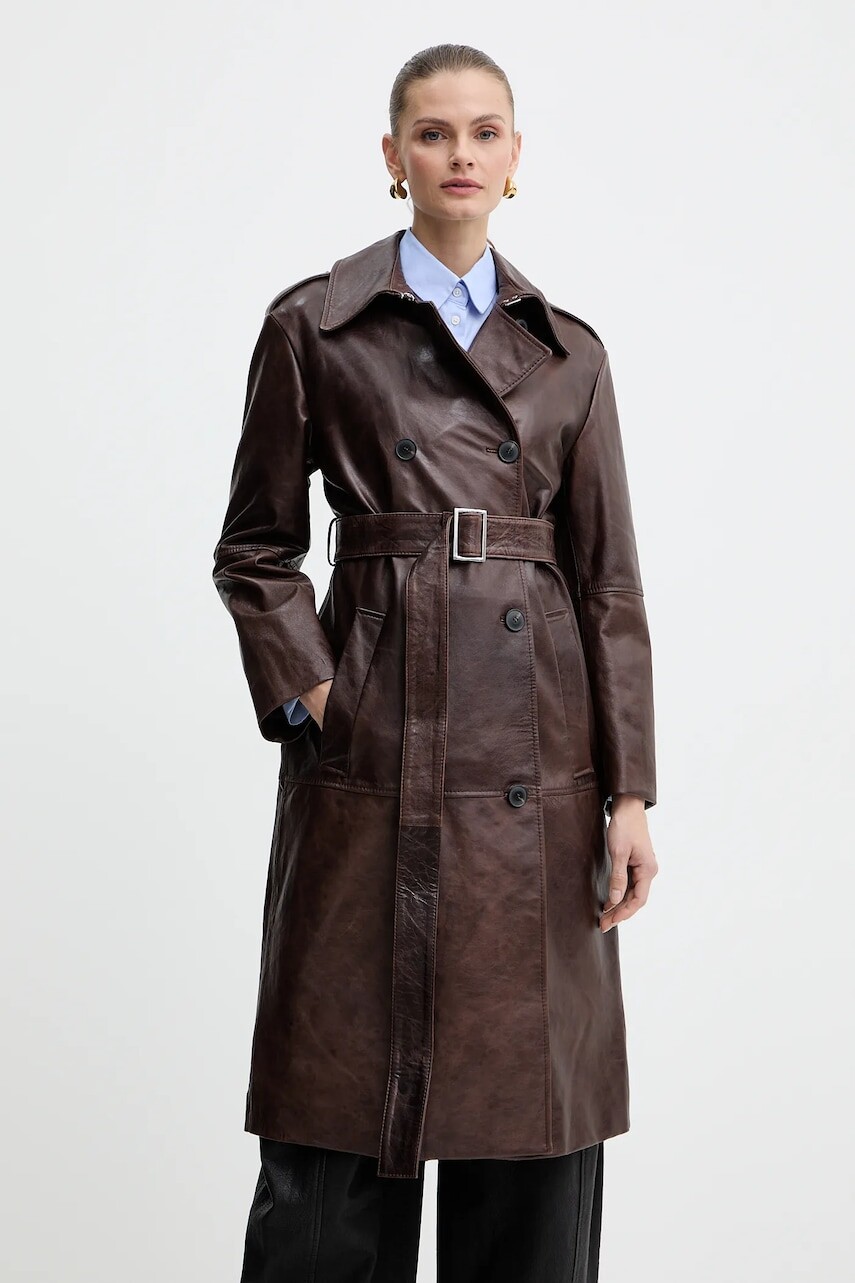 Kožený kabát MAX&Co. hnedá farba, 2526476013200