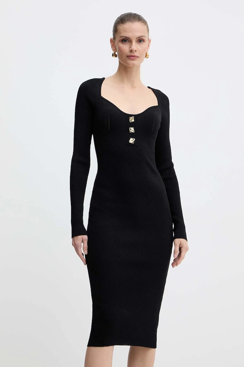 Šaty Fracomina čierna farba, midi, priliehavé, FS25WD5005K41601