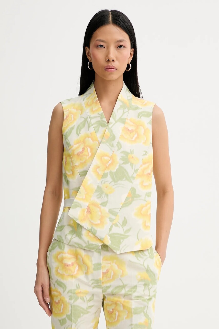 Vesta s prímesou ľanu Kenzo žltá farba, jednoradová, FF52GI0099O1.01