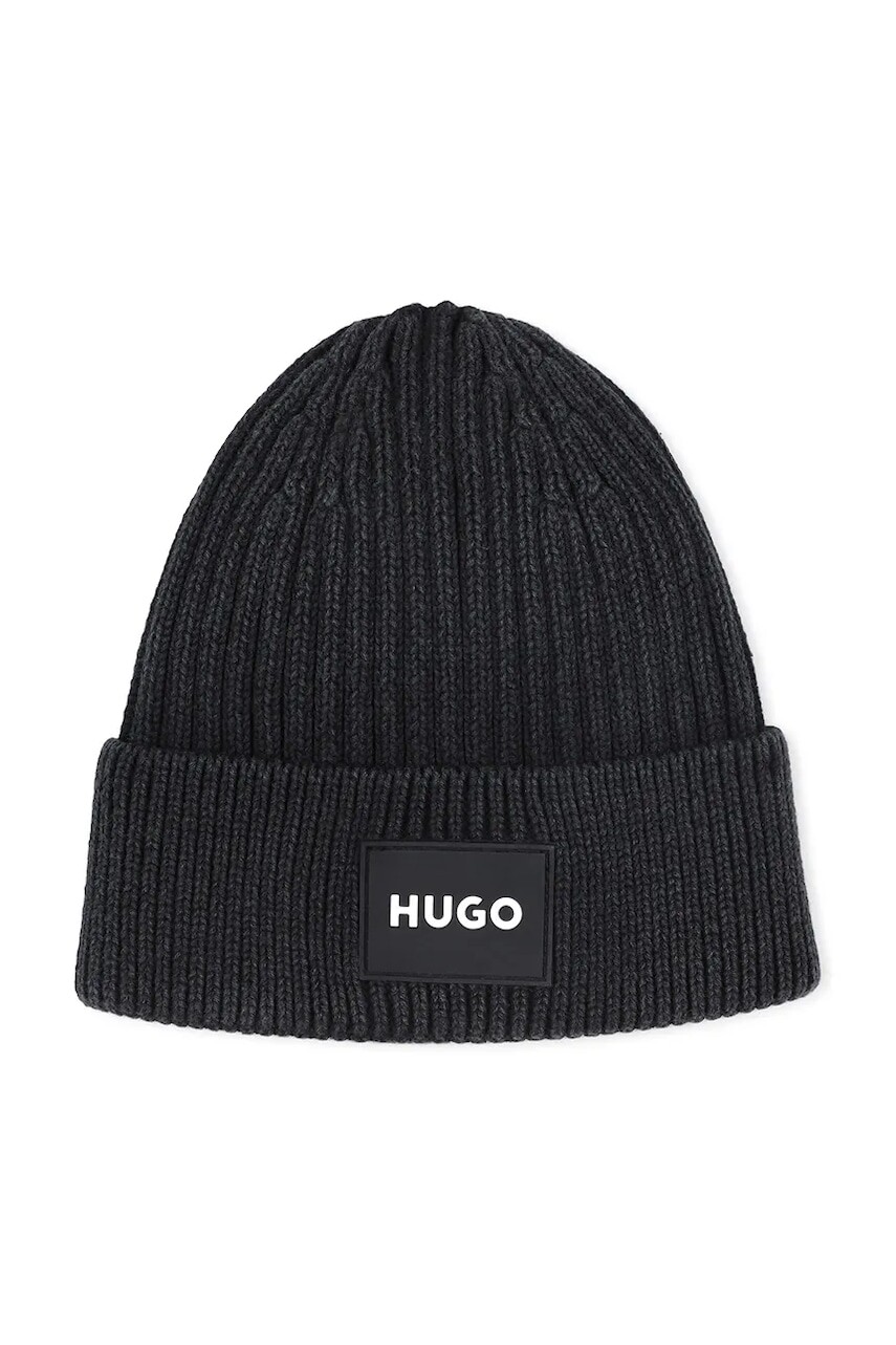 Detská bavlnená čiapka HUGO čierna farba, G00563