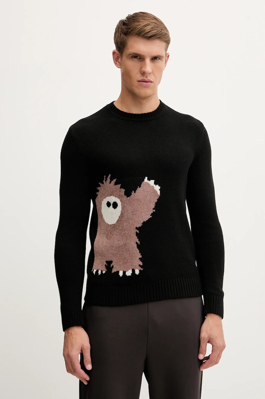 Sveter s prímesou vlny EA7 Emporio Armani čierna farba, AF17652.7M001128