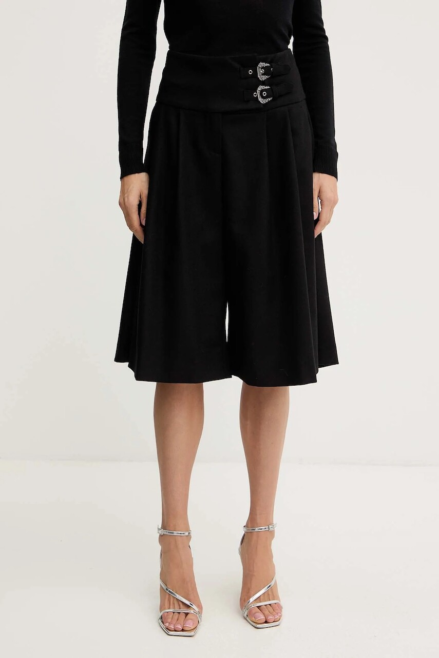 Šortky s prímesou vlny Versace Jeans Couture čierna farba, jednofarebná, vysoký pás, 79HAD102 N0542