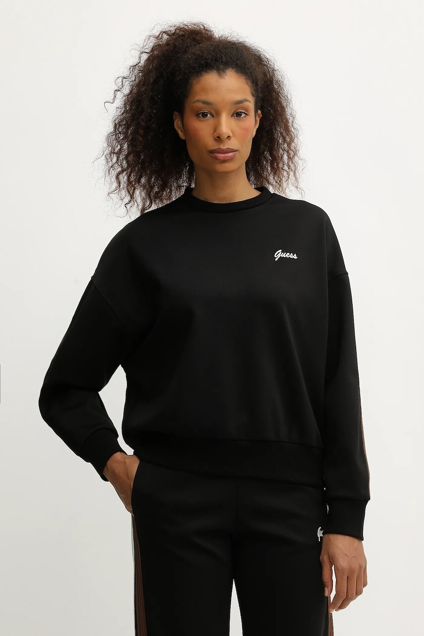 Mikina Guess FABIA čierna farba, s nášivkou, V5BQ03 KCX22