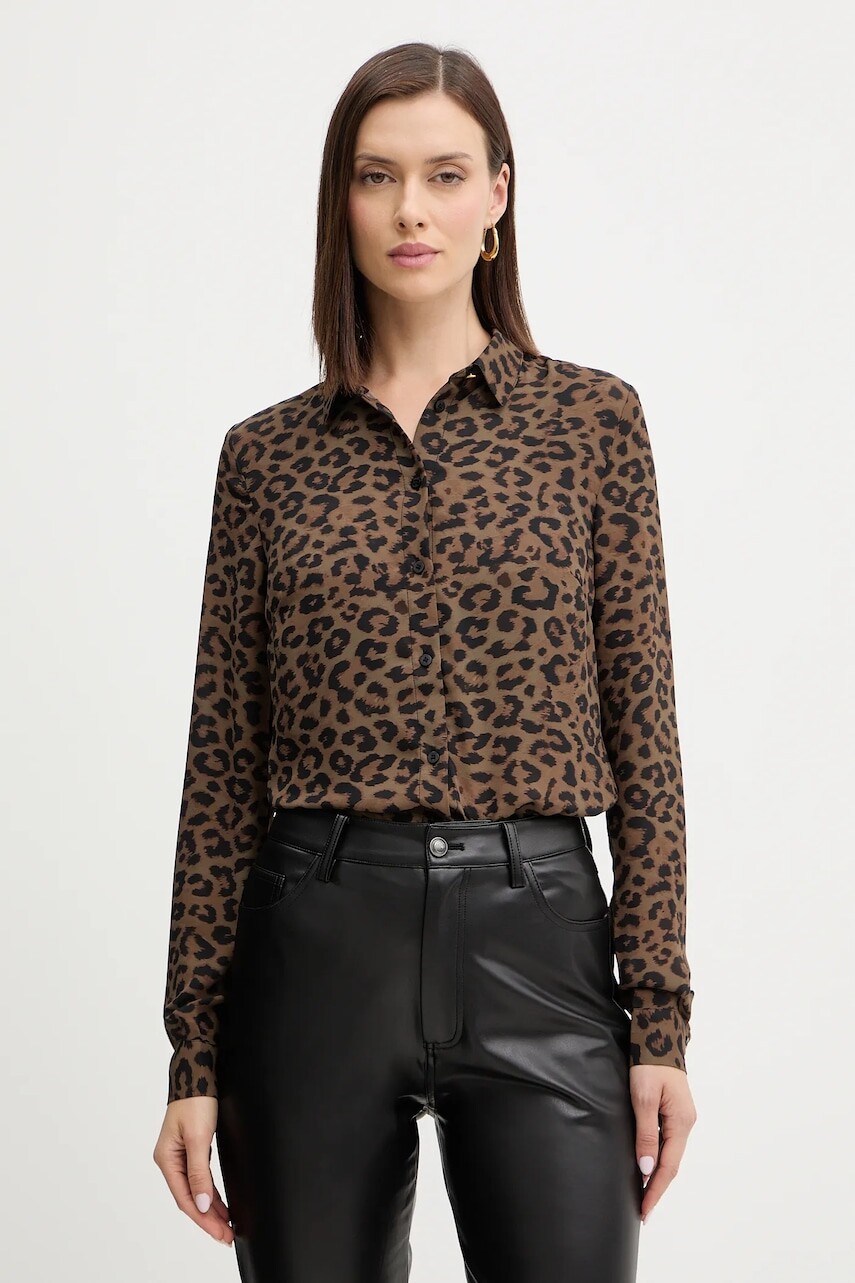 Košeľa Guess NEW CLOUIS hnedá farba, regular, s klasickým golierom, W5BH73 WGLA2