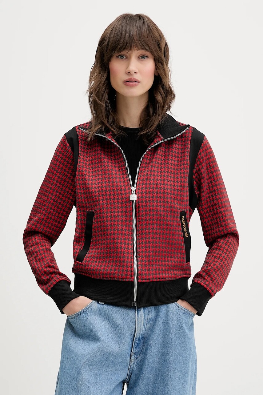 Mikina adidas Originals Houndstooth červená farba, vzorovaná, JY3461