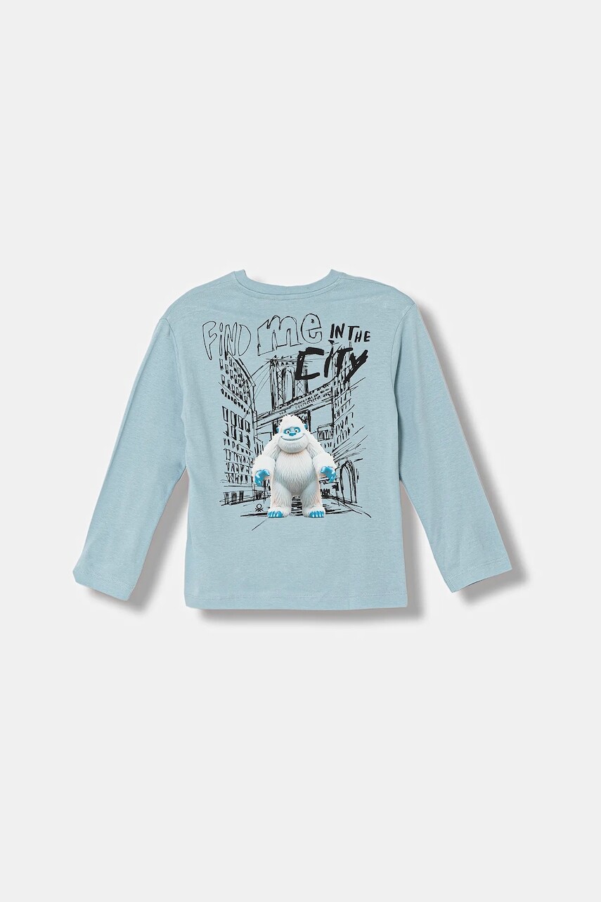 Detská bavlnená košeľa s dlhým rukávom United Colors of Benetton modrá farba, s potlačou, 3ATNG10KV