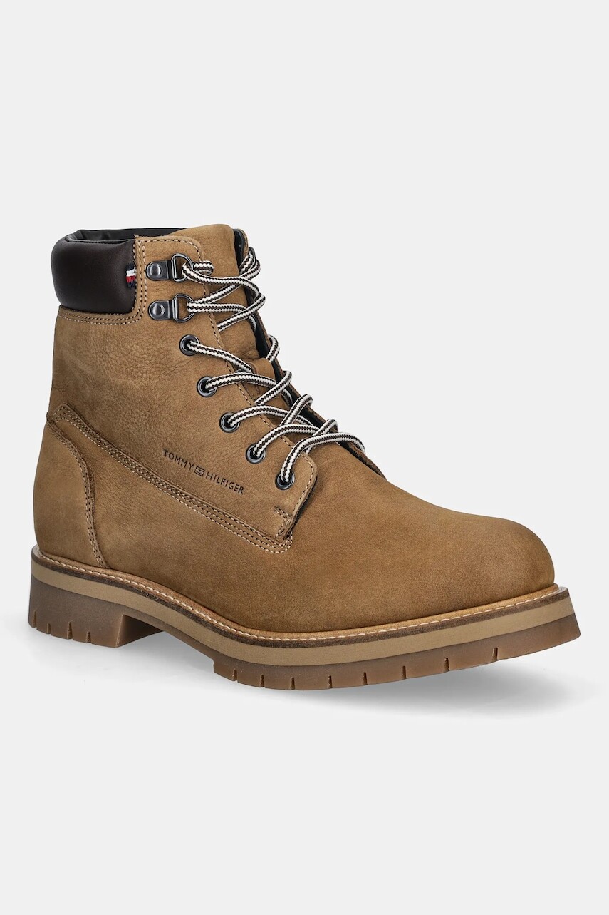 Kožené vysoké topánky Tommy Hilfiger FLEX TH OUTDOOR W NBK BOOT hnedá farba, FM0FM05563
