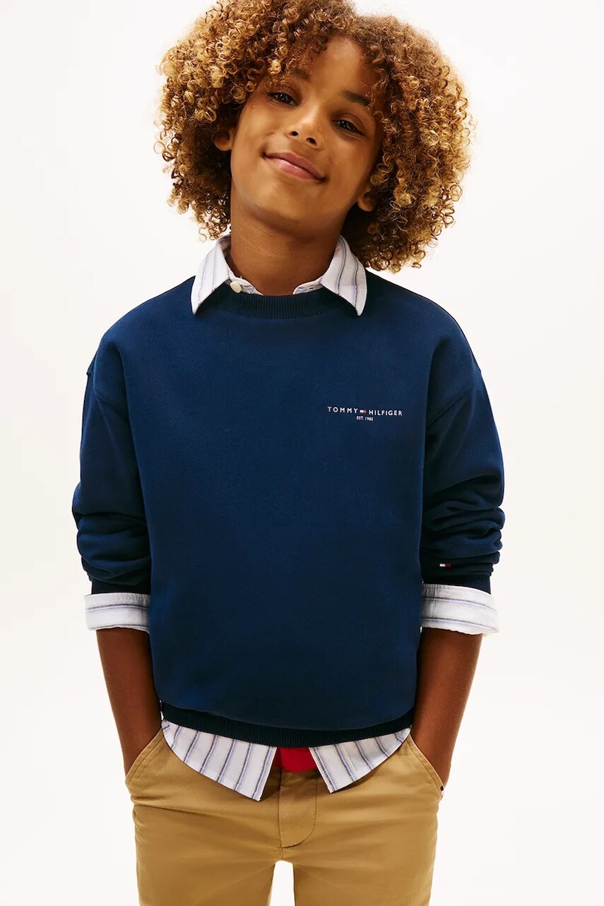 Detská mikina Tommy Hilfiger tmavomodrá farba, s potlačou, KS0KS00665