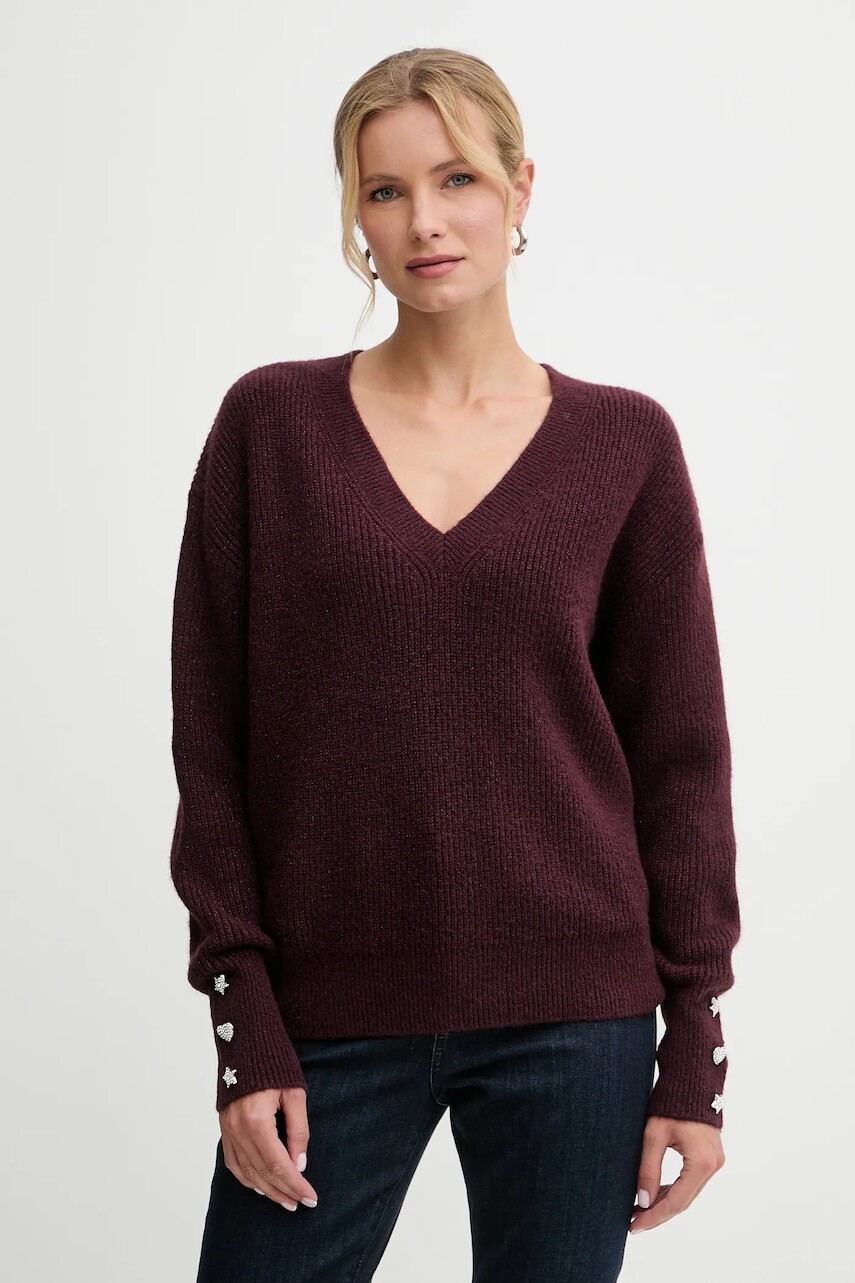 Sveter s prímesou vlny Morgan bordová farba, ľahký, MSTAR