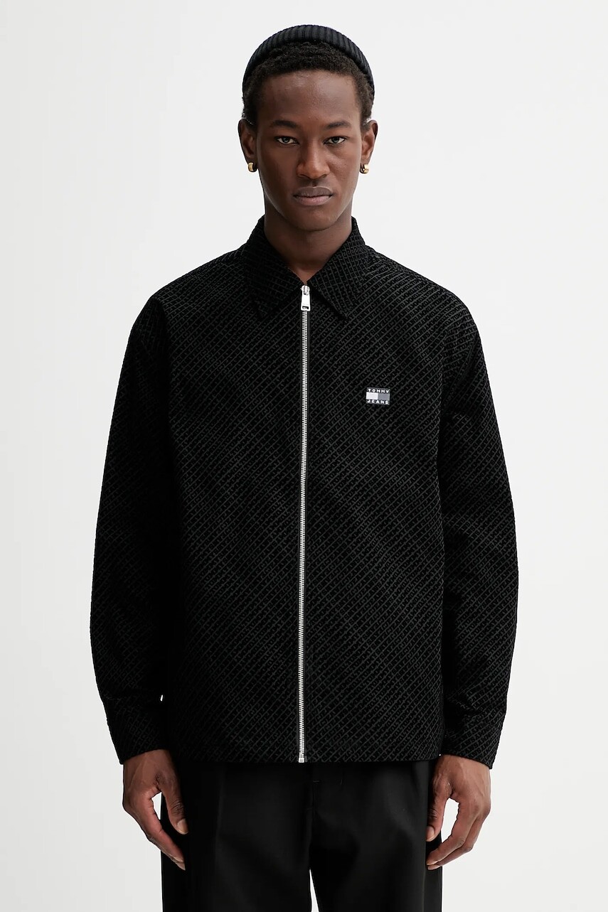 Bunda Tommy Jeans čierna farba, prechodná, DM0DM22263
