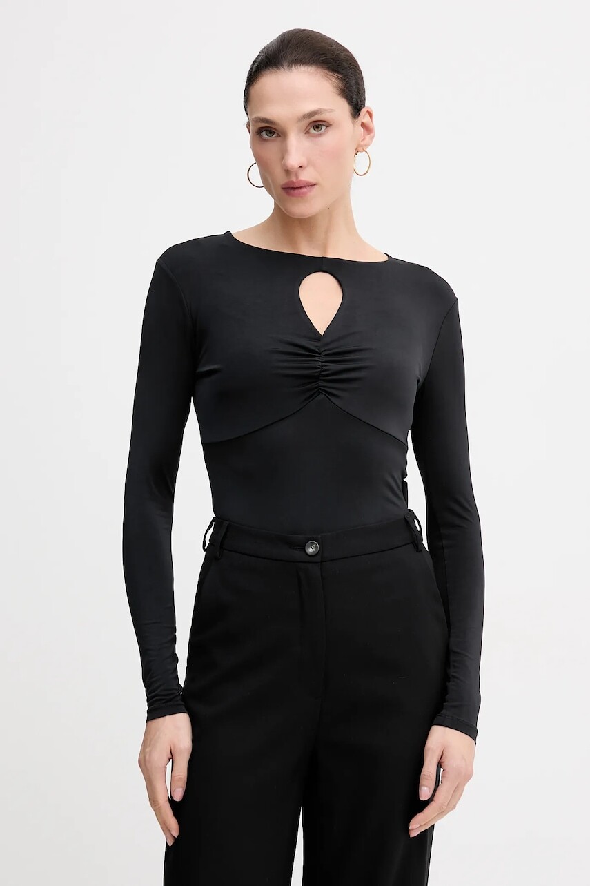 Tričko s dlhým rukávom Sisley čierna farba, 35B8L107V