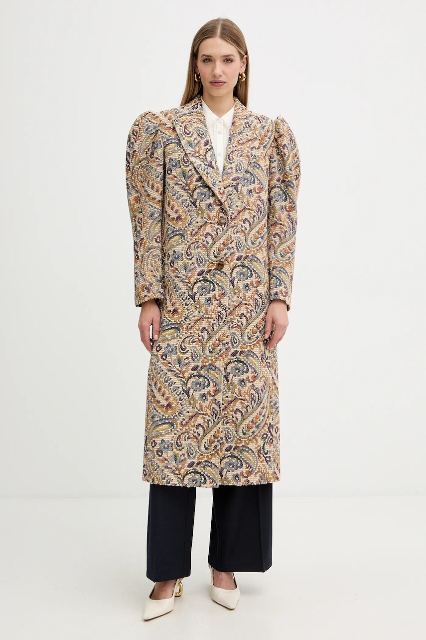 Kabát s prímesou vlny Twinset béžová farba, 252TS2372