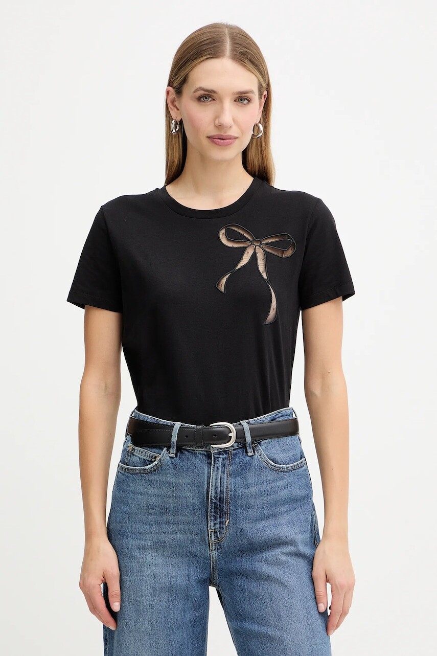 Bavlnené tričko Twinset dámske, čierna farba, 252TT2312