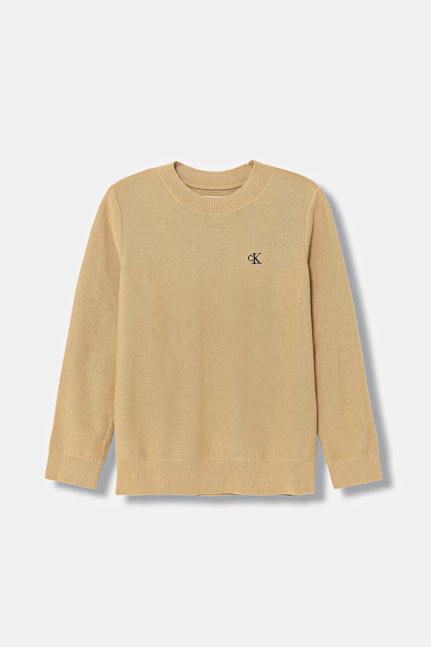 Detský bavlnený sveter Calvin Klein Jeans béžová farba, IB0IB02641