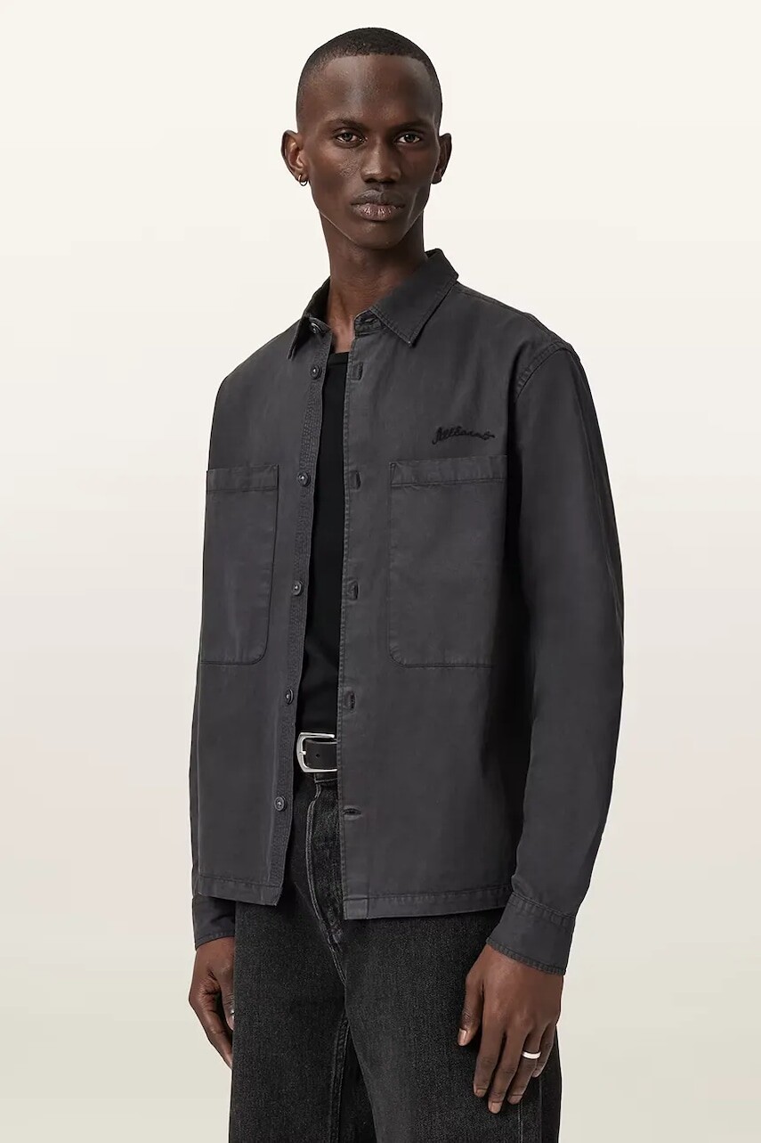 Košeľa AllSaints šedá farba, regular, s klasickým golierom, M076SD