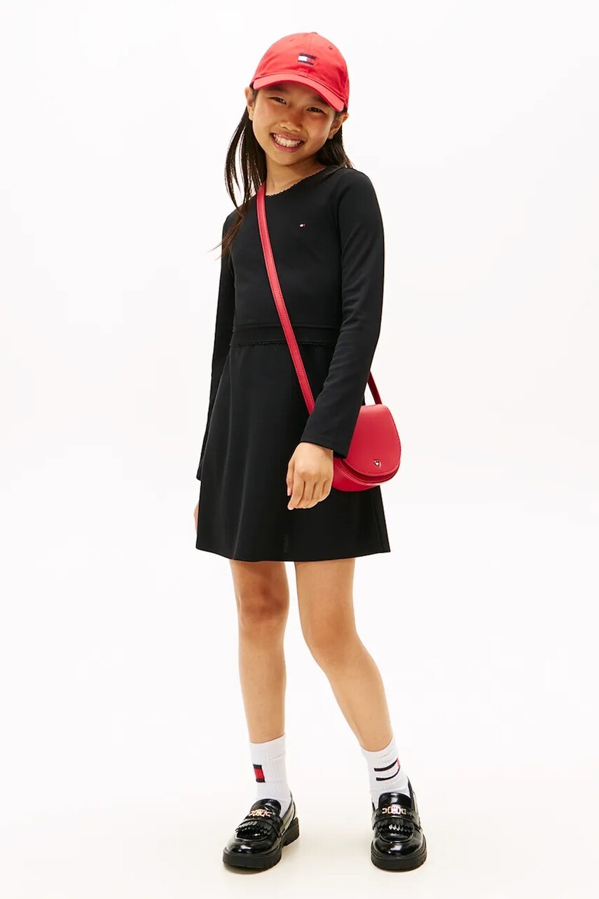 Dievčenské šaty Tommy Hilfiger čierna farba, mini, áčkový strih, KG0KG08934