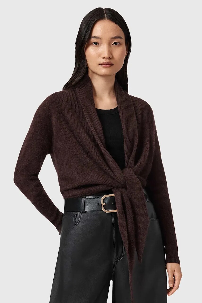 Kašmírový sveter AllSaints hnedá farba, ľahký, W091KD