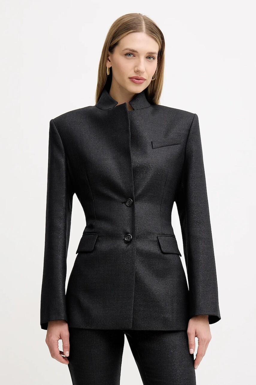 Bunda s prímesou vlny Pinko čierna farba, jednoradová, jednofarebná, 106098 A305