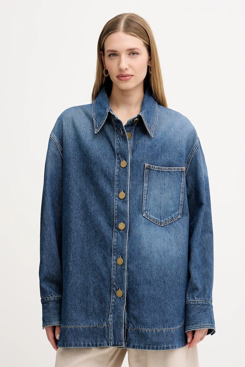 Rifľová košeľa Pinko modrá farba, voľný strih, s klasickým golierom, 105669 A2TX