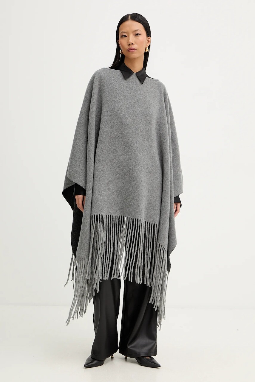 Vlnené pončo Liviana Conti šedá farba, teplé, A5WF58