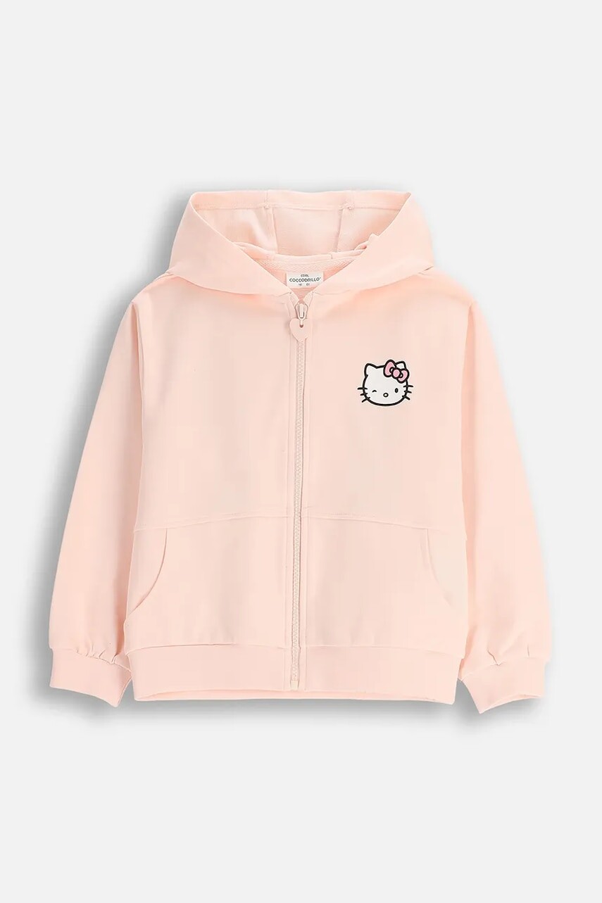 Detská bavlnená mikina Coccodrillo ružová farba, s kapucňou, s potlačou, LICENCE GIRL
